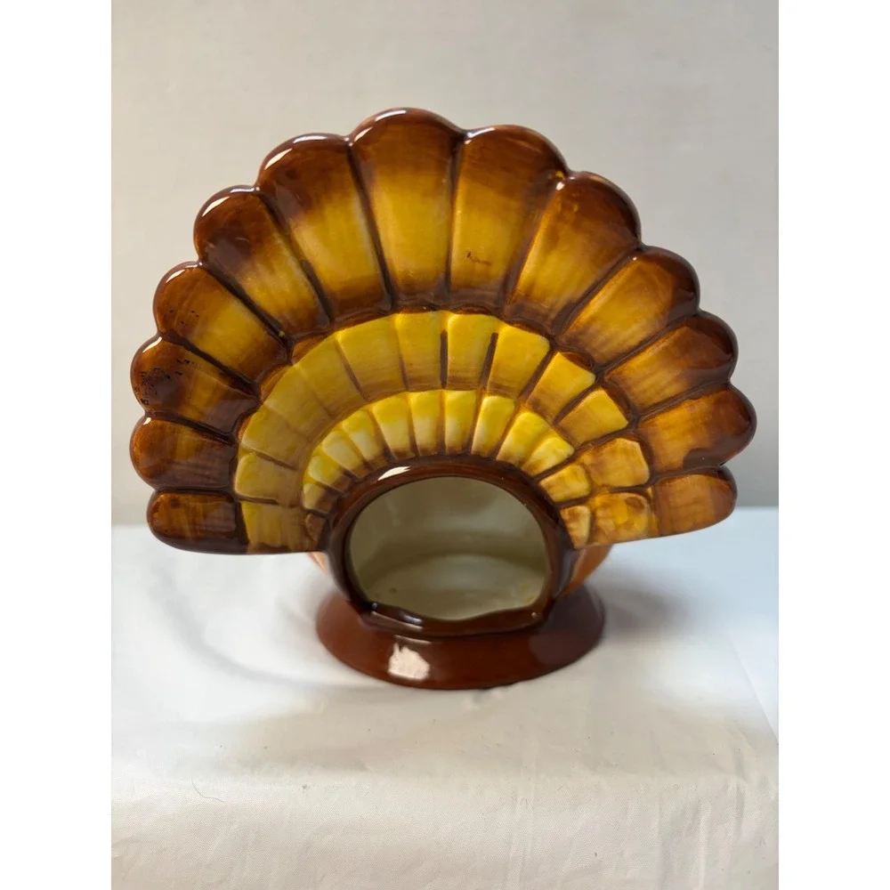 Ceramic Turkey Pumpkin Candle Holder Thanksgiving Autumn Luminary Decor Brown